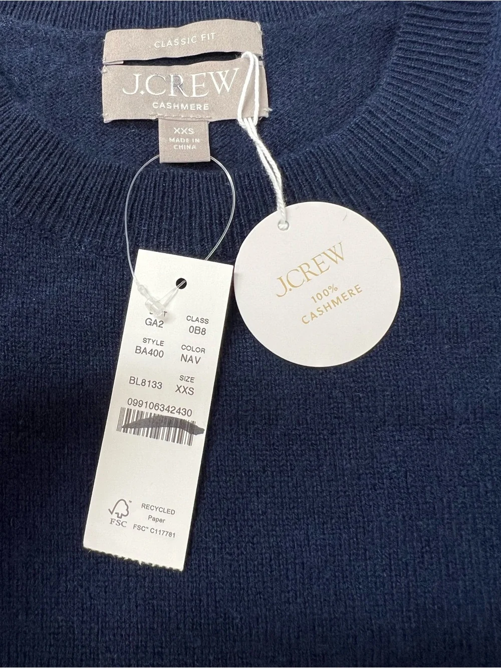 J. Crew Cashmere classic-fit crewneck sweater in Navy Blue Size XXS NWT